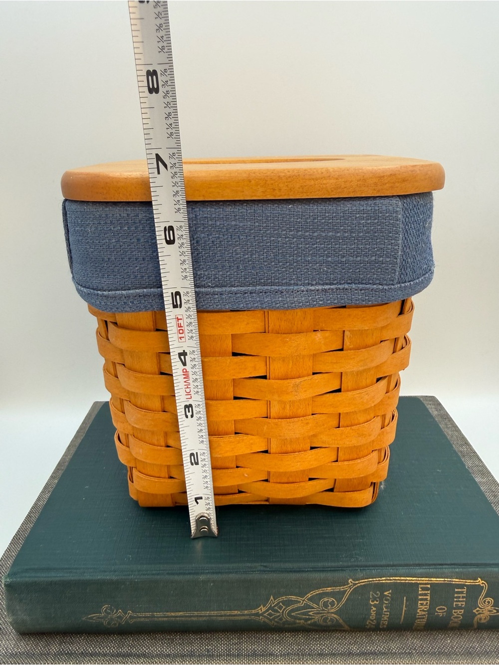 Vintage Longaberger Wood Tissue Basket W/Lid  Fabric & Clear Liner - Picture 11 of 12